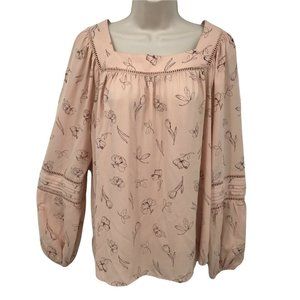 LC Lauren Conrad Womens Balloon Sleeves Square Neck Peachy Pink Blouse Top Sz M